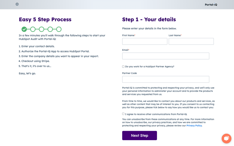 Portal-iQ Checkout - Step 1 - your details