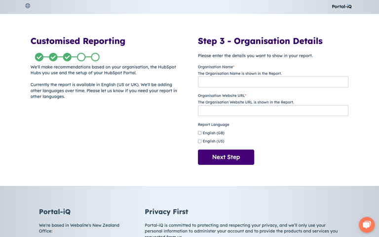 Portal-iQ Checkout - Step 3 - enter the report details