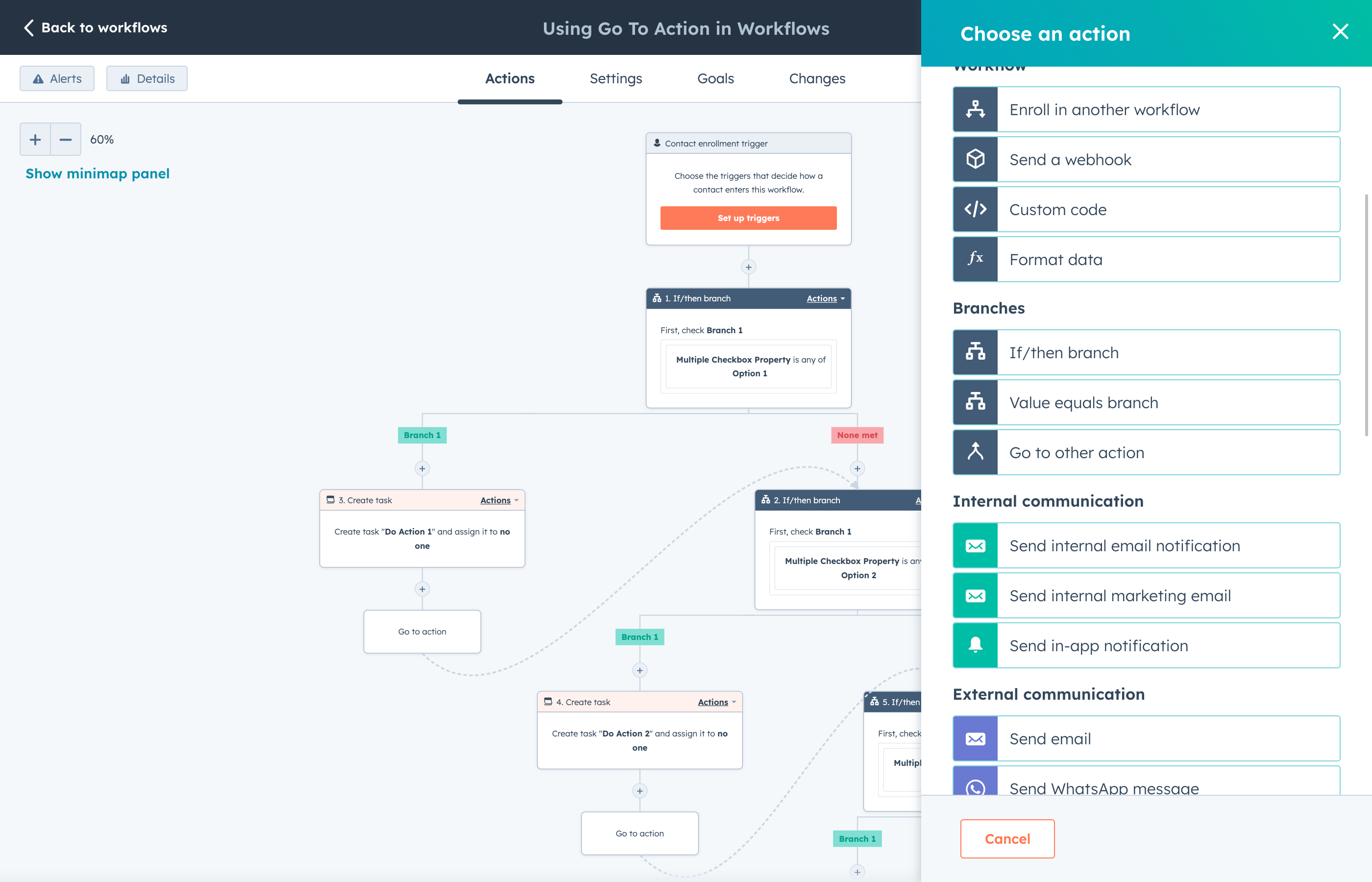 'Go to other' action in HubSpot Workflows